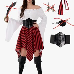 Spooktacular Women's Pirate Costume in Black and Red
